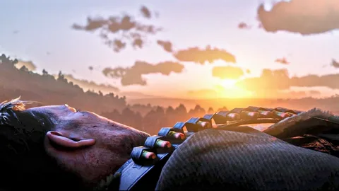 Артур Морган смотрит на закат