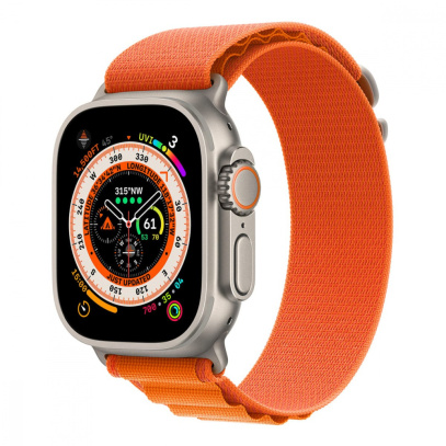 Apple Watch Ultra, 49 мм корпус из титана цвета «Natural», ремешок Alpine Loop размера L цвета «Orange»