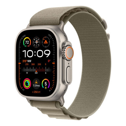 Apple Watch Ultra 2 (2023), 49 мм корпус из титана цвета «Natural», ремешок Alpine Loop размера M цвета «Olive»