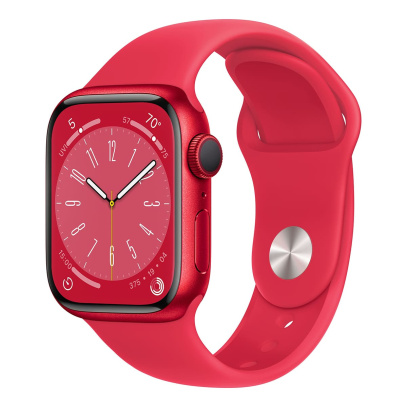 Apple Watch Series 8, 41 мм корпус из алюминия цвета (PRODUCT)RED™, ремешок Sport Band размера S/M цвета (PRODUCT)RED™