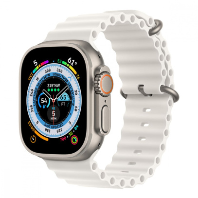 Apple Watch Ultra, 49 мм корпус из титана цвета «Natural», ремешок Ocean Band цвета «White»