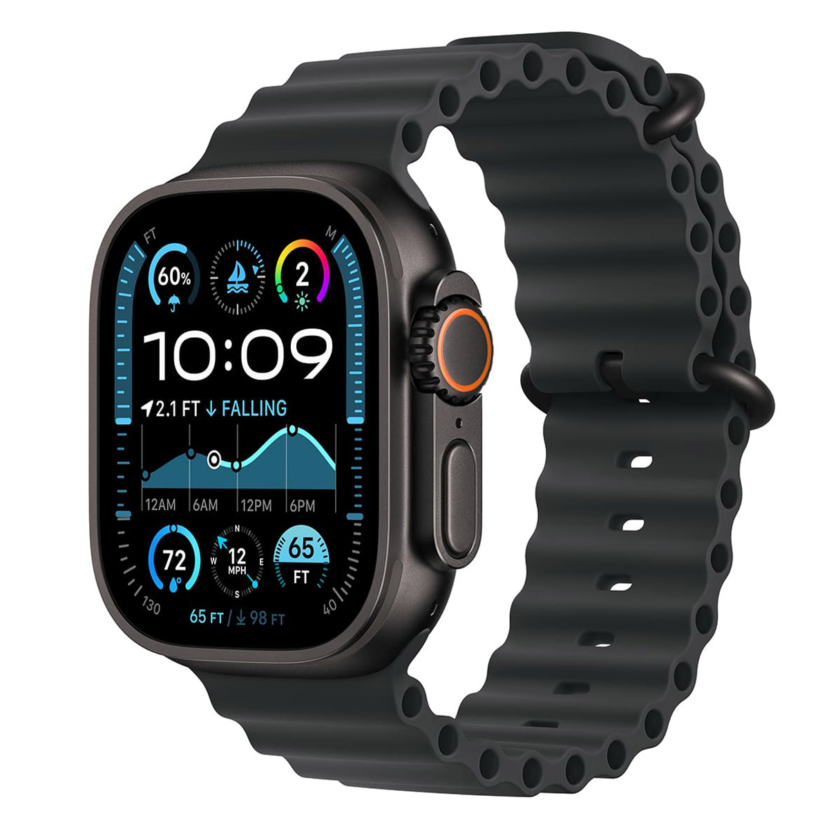 

Apple Watch Ultra 2 (2024), 49 мм корпус из титана цвета «Black», ремешок Ocean Band цвета «Black», Чёрный, Watch Ultra 2
