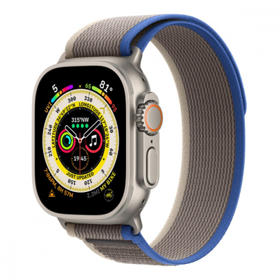Apple Watch Ultra, 49 мм корпус из титана цвета «Natural», ремешок Trail Loop размера M/L цвета «Blue/Gray»