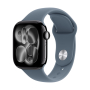 Apple Watch Series 11, 42 мм корпус из алюминия цвета «Jet Black», ремешок Sport Band размера S/M цвета «Anchor Blue»