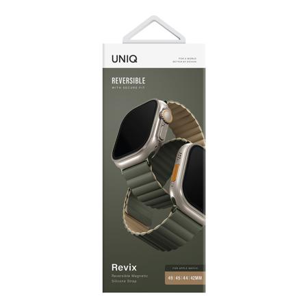 Ремешок UNIQ для Apple Watch 49/45/44/42 мм Revix reversible Magnetic Premium Edition (49MM-REVMGRNTAN) Зеленый/Бежевый