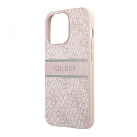 Чехол Guess для iPhone 14 Pro Max PU 4G Stripe printed logo Hard (GUHCP14X4GDPI) Розовый