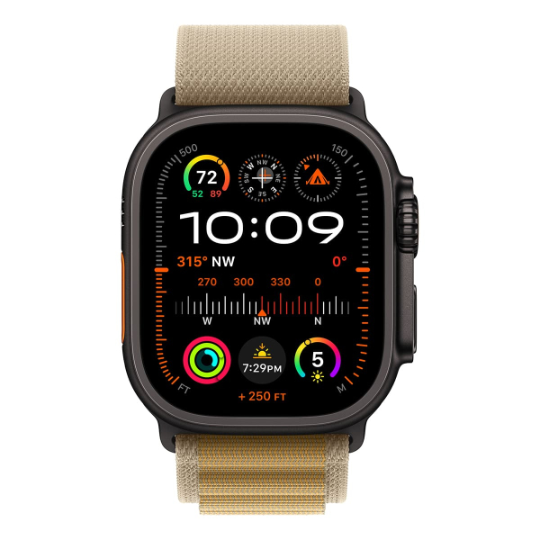 Apple Watch Ultra 2 (2024), 49 мм корпус из титана цвета «Black», ремешок Alpine Loop размера L цвета «Tan»
