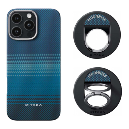 Чехол + кольцо для iPhone 14 Pro PITAKA Pixel Game Blue, голубой