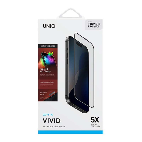 Защитное стекло для iPhone 16 Pro Max UNIQ OPTIX Vivid Чёрный Глянцевое
