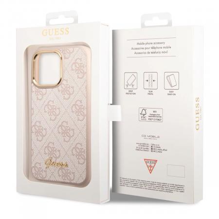 Чехол Guess для iPhone 14 Pro CG Mobile PU 4G Script metal logo Hard (GUHCP14LHG4SHP) Розовый