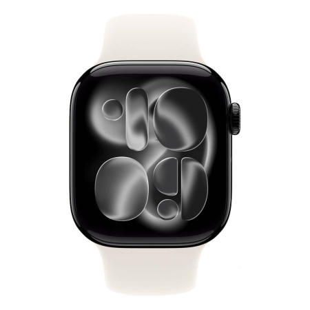 Apple Watch Series 11, 42 мм корпус из алюминия цвета «Jet Black», ремешок Sport Band размера M/L цвета «Light Blush»