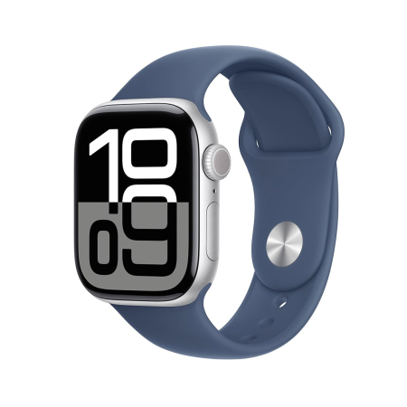 Apple Watch Series 10, 42 мм корпус из алюминия цвета «Silver», ремешок Sport Band размера S/M цвета «Denim»