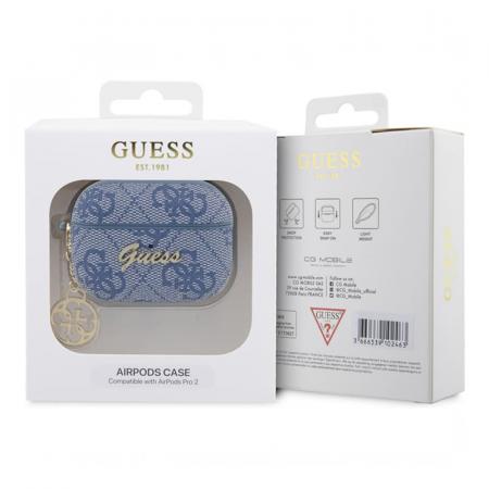 Чехол для Airpods Pro 2 Guess PU leather 4G with metal logo and Heart charm (GUAP2G4GSMB) Синий