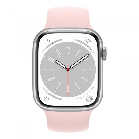 Apple Watch Series 8, 45 мм корпус из алюминия цвета «Silver», ремешок Solo Loop цвета «Chalk Pink»