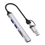 USB-хаб WIWU Zolo USB-A/Type-C 5в1 2USB 2.0 + USB 3.0 + SD + TF (Wi-HB003) Серый