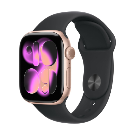 Apple Watch Series 11, 42 мм корпус из алюминия цвета «Rose Gold», ремешок Sport Band размера M/L цвета «Black»
