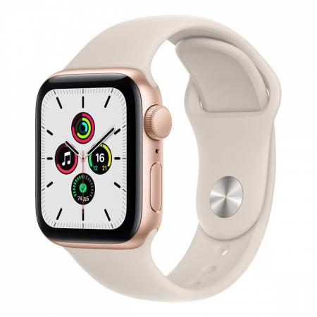 Apple Watch SE (2020), 40 мм корпус из алюминия золотого цвета, спортивный ремешок цвета «Starlight»