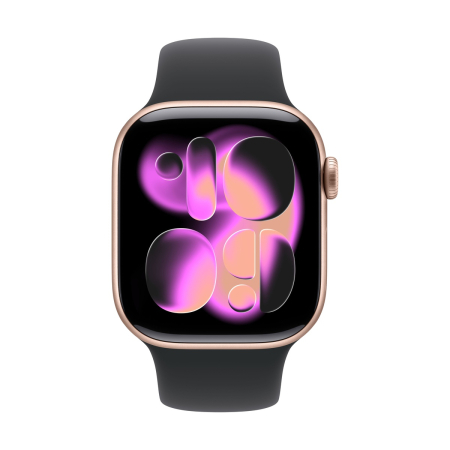 Apple Watch Series 11, 42 мм корпус из алюминия цвета «Rose Gold», ремешок Sport Band размера M/L цвета «Black»
