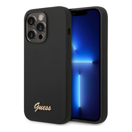 Чехол Guess для iPhone 14 Pro Max Liquid Silicone Gold Metal logo (GUHCP14XSLSMK) Черный