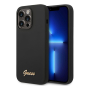 Чехол Guess для iPhone 14 Pro Max Liquid Silicone Gold Metal logo (GUHCP14XSLSMK) Черный