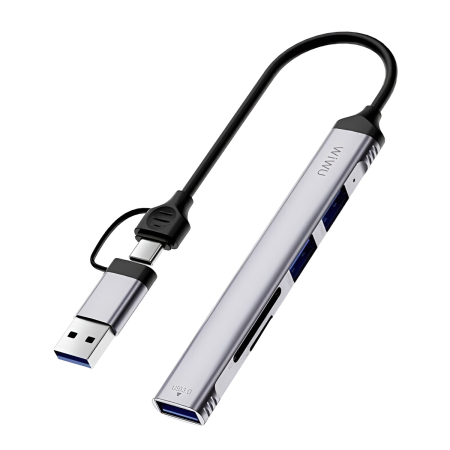 USB-хаб WIWU Zolo USB-A/Type-C 5в1 2USB 2.0 + USB 3.0 + SD + TF (Wi-HB003) Серый
