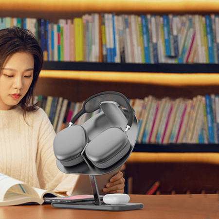 Беспроводное зарядное устройство-подставка для наушников WiWU Hubble Stand Wireless Charger 3в1 30W (M15) Gray, серый