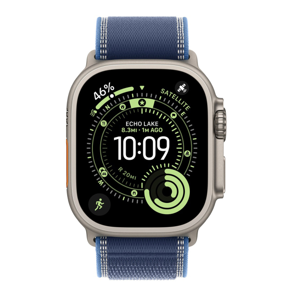 Apple Watch Ultra 3 (2025), 49 мм корпус из титана цвета «Natural», ремешок Trail Loop размера S/M цвета «Blue/Bright Blue»