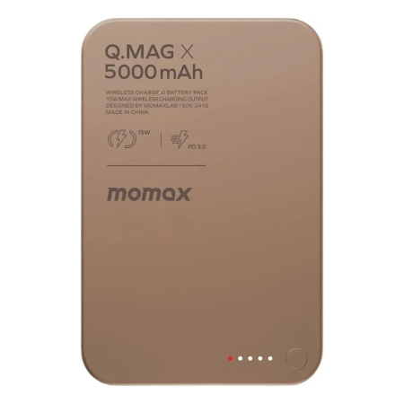 Внешний аккумулятор MOMAX 5000mAh Q.Mag Ultra Slim Magnetic Wireless Battery Pack (IP116AL2) Песочный