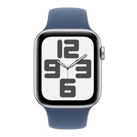 Apple Watch SE (2024), 40 мм корпус из алюминия цвета «Silver», ремешок Sport Band размера S/M цвета «Denim»