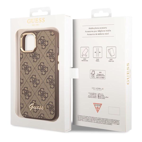 Чехол Guess для iPhone 14 Plus CG Mobile PU 4G Script metal logo Hard (GUHCP14MHG4SHW) Коричневый