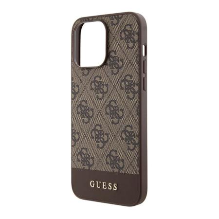 Чехол Guess для iPhone 15 Pro Max PU 4G Bottom stripe Metal logo Hard (GUHCP15XG4GLBR) Коричневый