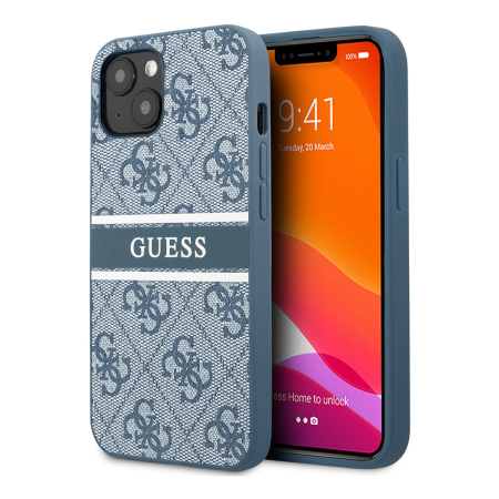 Чехол Guess для iPhone 13 PU 4G Stripe printed logo Hard (GUHCP13M4GDBL) Синий
