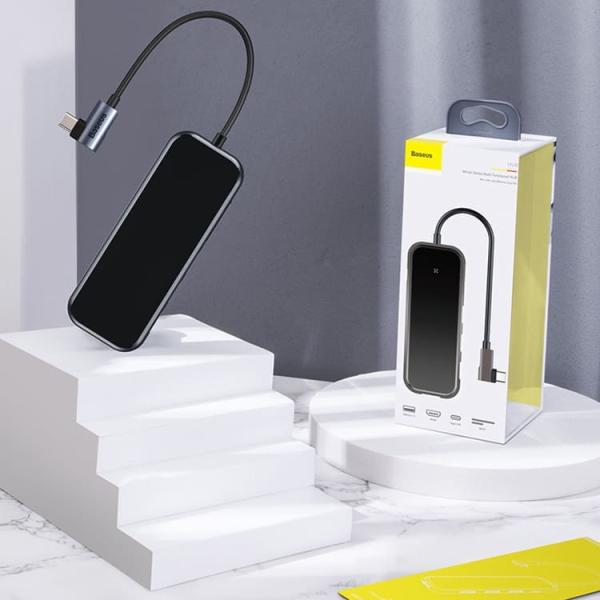 Переходник Baseus для MacBook HUB Multifunctional (Type-C to 3xUSB3.0+HD4K+SD/TF+PD) (CAHUB-CZ0G) Deep Grey, темно-серый