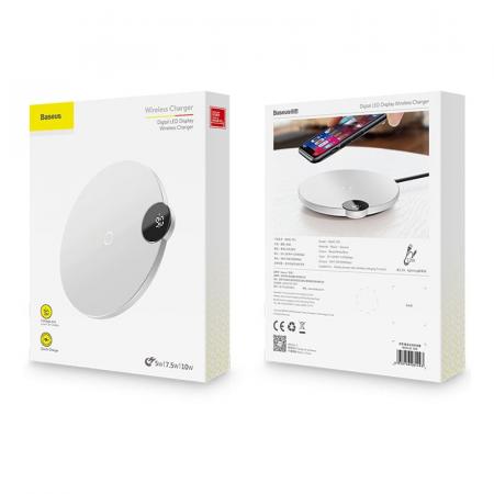 Беспроводное зарядное устройство Baseus Led Display Wireless Charger (WXSX-02) White, белый