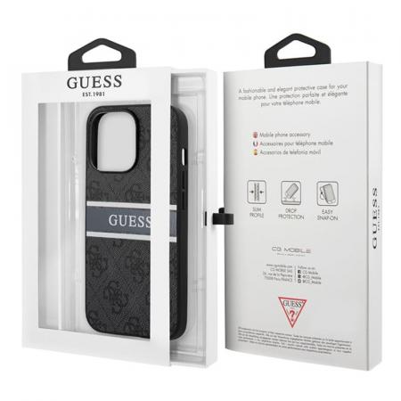 Чехол Guess для iPhone 14 Pro PU 4G Stripe printed logo Hard (GUHCP14L4GDGR) Серый