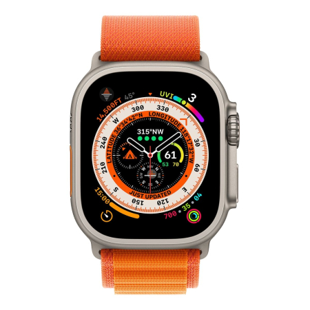 Apple Watch Ultra, 49 мм корпус из титана цвета «Natural», ремешок Alpine Loop размера M цвета «Orange»