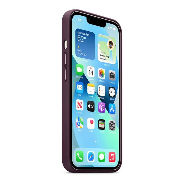 Чехол Leather Case MagSafe для Apple iPhone 13, кожа, «тёмная вишня»