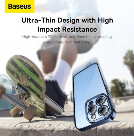 Чехол Baseus для iPhone 14 Pro Glitter PC case +Tempered glass (ARMC021303) Синий