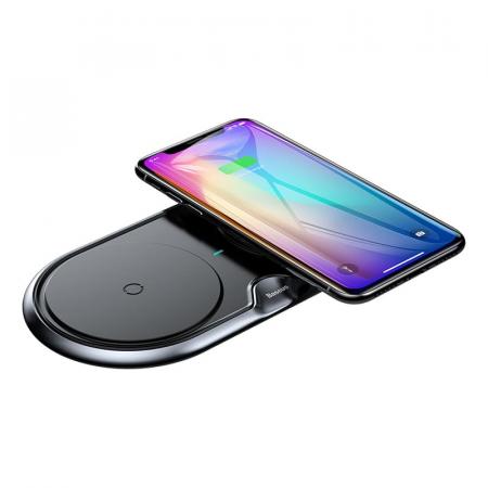 Беспроводное зарядное устройство Baseus 2в1 Metal Dual Wireless Charger (WXXHJ-A01) Black, черный