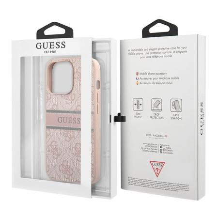 Чехол Guess для iPhone 14 Pro Max PU 4G Stripe printed logo Hard (GUHCP14X4GDPI) Розовый