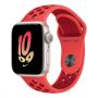 Apple Watch Nike SE (2022), 40 мм корпус из алюминия цвета «Starlight», ремешок Nike Sport Band размера S/M цвета «Bright Crimson/Gym Red»