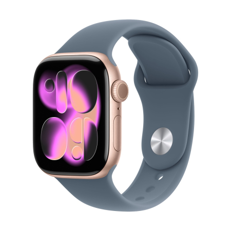 Apple Watch Series 11, 42 мм корпус из алюминия цвета «Rose Gold», ремешок Sport Band размера M/L цвета «Anchor Blue»