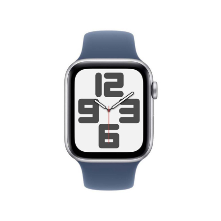 Apple Watch SE (2024), 40 мм корпус из алюминия цвета «Silver», ремешок Sport Band размера S/M цвета «Denim»