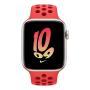 Apple Watch Nike SE (2022), 44 мм корпус из алюминия цвета «Starlight», ремешок Nike Sport Band размера S/M цвета «Bright Crimson/Gym Red»